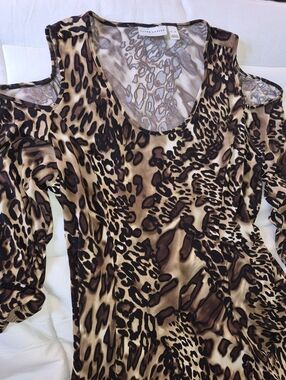 Susan Graver Leopard Print Cold-Shoulder Long Sleeve Top - Brown